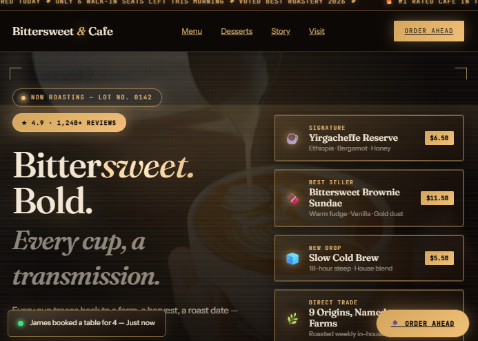 Bittersweet Café — website homepage